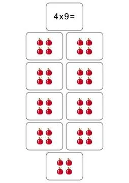 Multiplication table of 4. Maths card with an example, drawing. Multiplication 스톡 일러스트