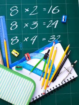 Multiplication table on board Stock Photos