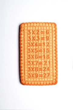 Multiplication table embossed on a cookie Stock Photos