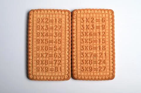 Multiplication table embossed on a cookie Stock Photos