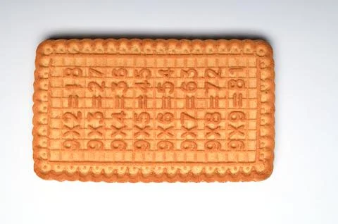 Multiplication table embossed on a cookie Stock Photos