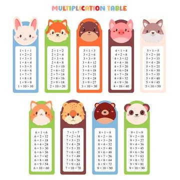 Multiplication table set. Collection of printable bookmarks or stickers wit.. 스톡 일러스트