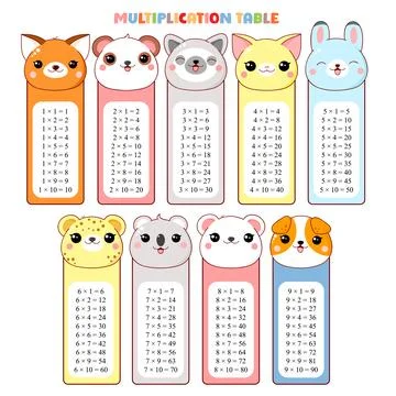 Multiplication table set. Collection of printable bookmarks or stickers wit.. 스톡 일러스트