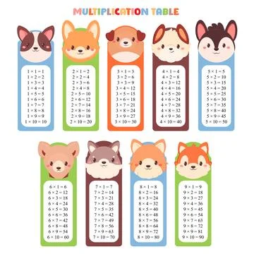 Multiplication table set with puppy. Collection of printable bookmarks or s.. イラスト素材