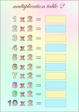 Multiplication table of two with empty space to write Illustrazione stock