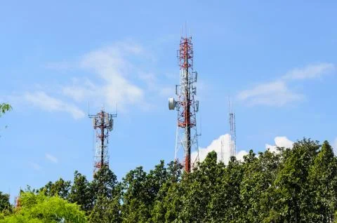 Multiplicity communications tower Stock Photos