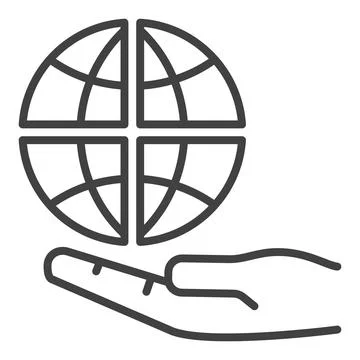 Multipolarity vector Hand with Earth outline icon or symbol Stock Illustration