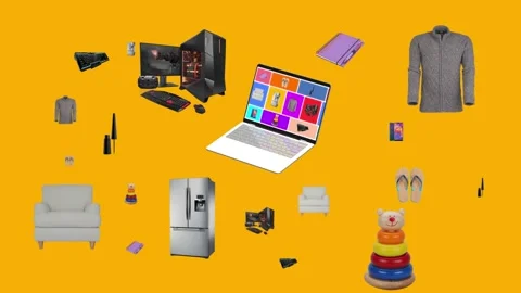 Multiproducts in laptop  4k 60 fps animation. Use for e-commerce and shopping. Stock Footage 201307633