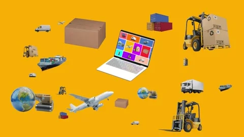 Multiproducts in laptop  4k 60 fps logistic animation Stock Footage 201490535