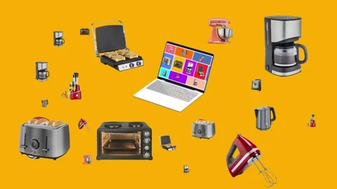 Multiproducts in laptop  4k 60 fps kitchen animation. Stock Footage 201494112