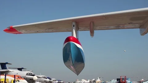 Multipurpose amphibious aircraft BE-200 MAKS 2019 Stock Footage 115028686