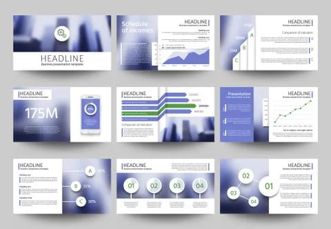 Multipurpose business presentation vector templates with blurred photo elements 스톡 일러스트