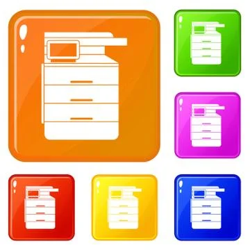 Multipurpose device, fax, copier and scanner icons set vector color 库存插图