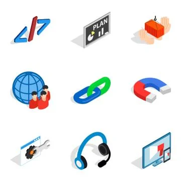Multipurpose device icons set, isometric style 库存插图
