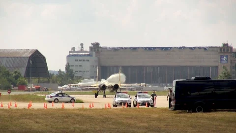 Multipurpose fighter Su-35 (NATO: Flanker-E) is taxiing to runway for takeoff. Stock Footage 118959210