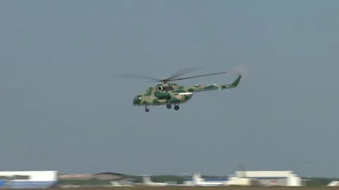 Multipurpose helicopter Mi-8, Mi-17 (Hip) performs horizontal flight. MAKS-2011 Stock Footage 198153715