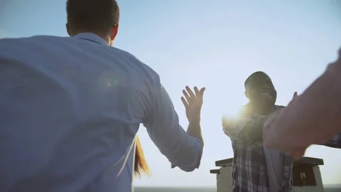 Multiracial couples enjoying life, dancing at roof party, careless millennial Stock-Footage 117214472
