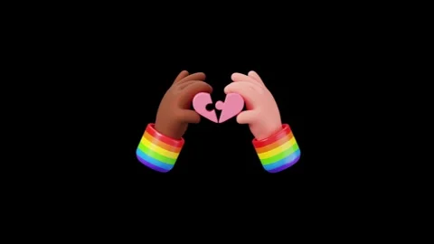 Multiracial Diverse Hands Joining Puzzle Pink Heart Pride Concept. Stock Footage 340283528