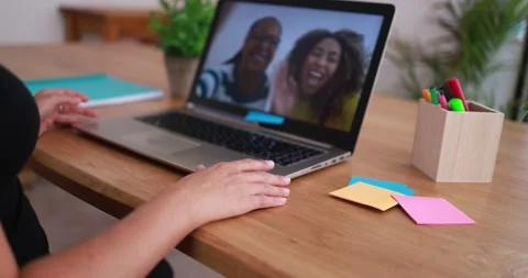 Multiracial friends doing video call from home during coronavirus lockdown Stock Footage 145431160