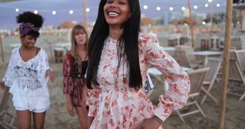 Multiracial friends having fun dancing together outdoor at beach party Stock Footage 199235872