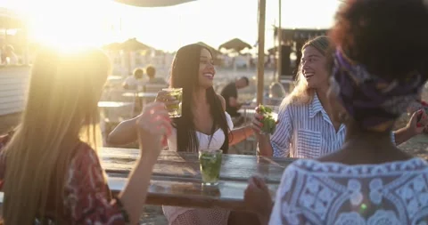 Multiracial girls having fun dancing together outdoor at beach party Stock Footage 199235674