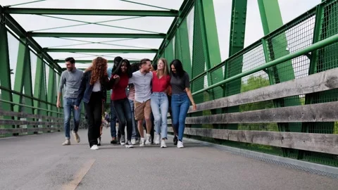 Multiracial group of friends having fun in travel vacations, Young people walk Stock Footage 305707119