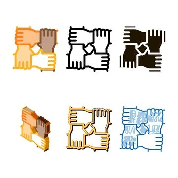 Multiracial group hands holding icon modern vector outline Stock Illustration