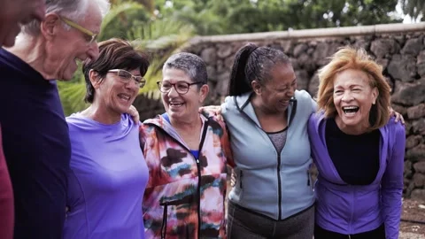 Multiracial group of senior people having fun after exercise yoga workout  Stock Footage 263488264