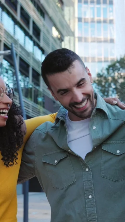 Multiracial group of young friends having fun together at city street. Stock Footage 312261969