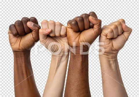 Multiracial hands clenched in fists, unity, resistance PSD Template