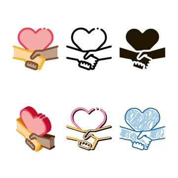Multiracial handshake multipack heart icon vector outline Stock Illustration