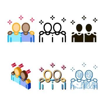 Multiracial human friends icon vector outline edition Stock Illustration