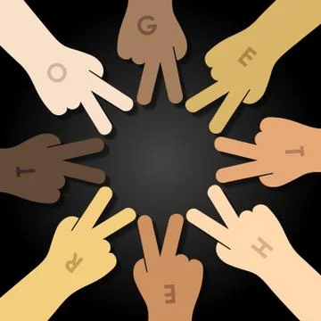Multiracial human hands making a star shape Illustrazione stock