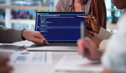 Multiracial Office Team Developing Software Code With Black Programmers Colla 스톡 사진
