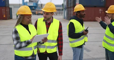 Multiracial people working together at Freight Terminal Port Stock Footage 179967356