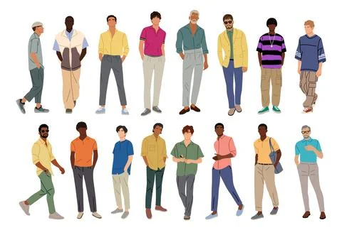 Multiracial Set of stylish men different ages Stock Illustration