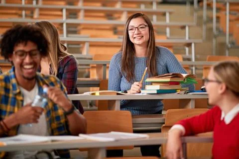 Multiracial students studying together. Stock Photos