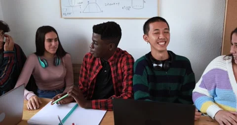 Multiracial students studying together - School concept Video stock 164378443