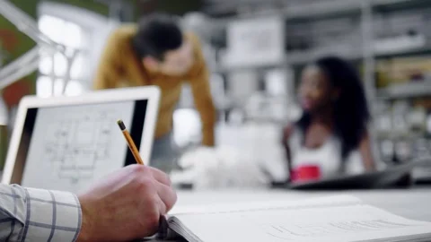 Multiracial team working in design and engineering architecture office. Stock Footage 85380786