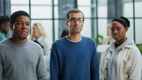 Multiracial workers staff group pose together as human resource, corporate Stock Photos