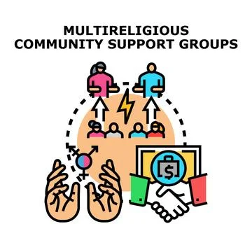 Multireligious community support groups offering diverse social help Stock Illustration