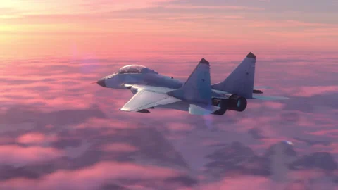 A multirole fighter flies above the clouds. Stock-Footage 337412069