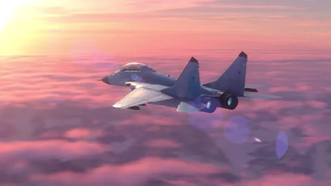A multirole fighter flies above the clouds. Vídeo Stock 338082055