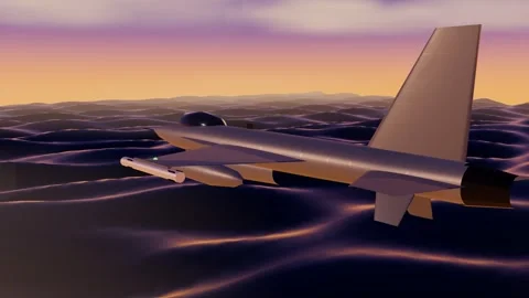 Multirole fighter jet on ocean patrol in golden sunset light Stock Footage 340876600