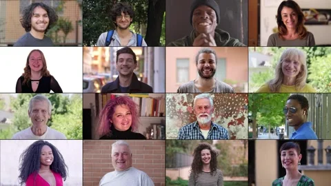 Multiscreen of 16 diverse smiling faces Stock Footage 278271409