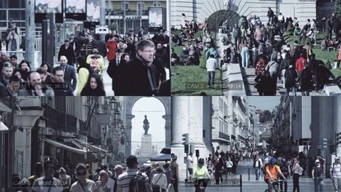 Multiscreen CCTV Security Cameras Surveillance Monitoring People Video stock 138112116