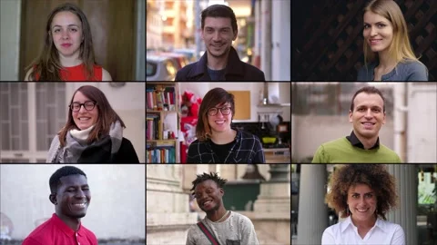 Multiscreen of cheerful people smiling looking at camera Stock Footage 219395496