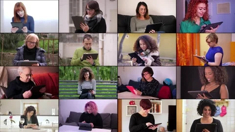 Multiscreen on Communication, devices, modernity, different people using tablet  Video stock 171886326