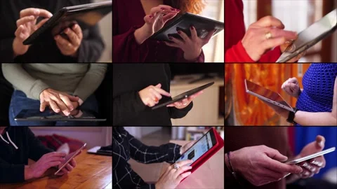 Multiscreen on Communication, modernity, different people using tablet computer Stock Footage 219401527