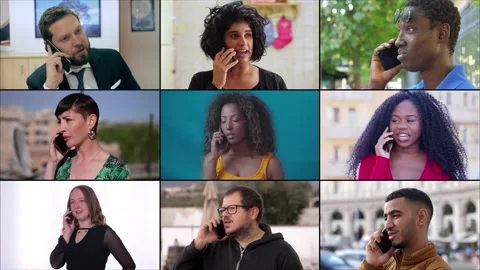 Multiscreen on Communication, modernity, different people using mobile phone Stock Footage 219422970